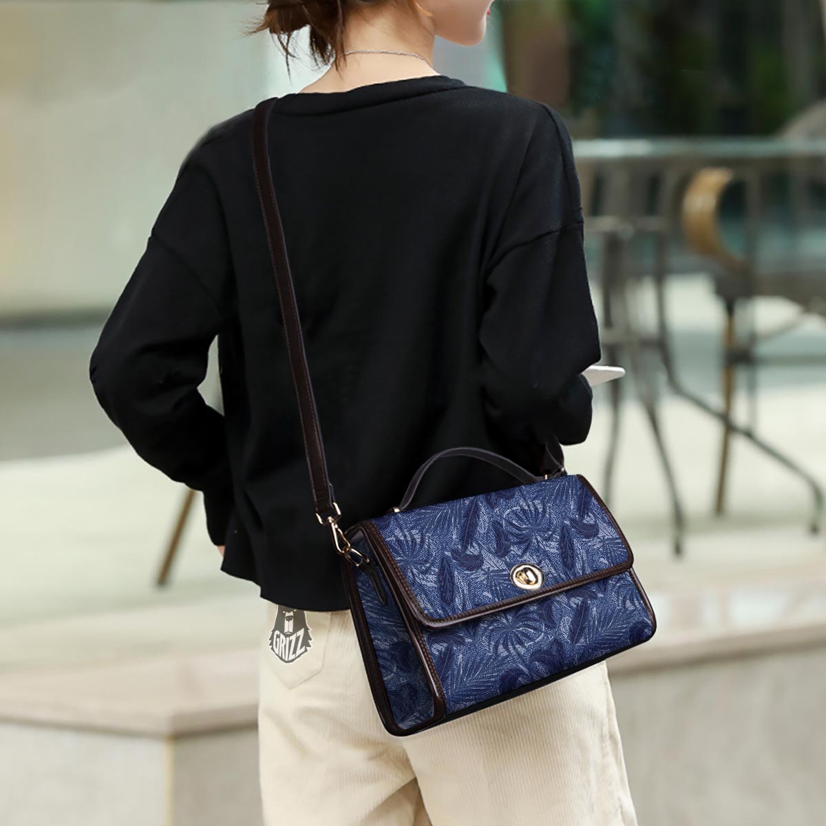 Jeans Denim Tropical Print Pattern Women's Satchel Bag-grizzshop
