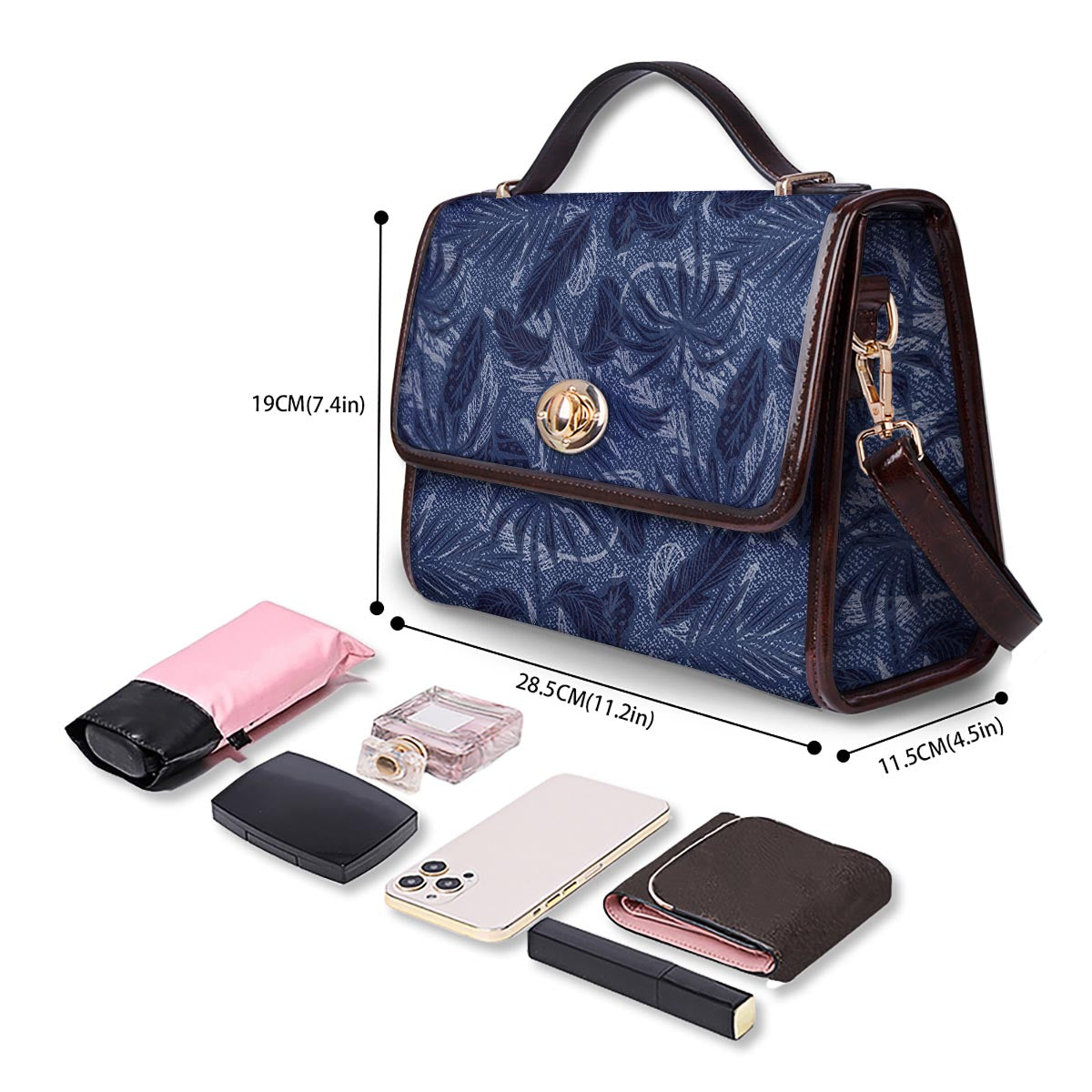 Jeans Denim Tropical Print Pattern Women's Satchel Bag-grizzshop