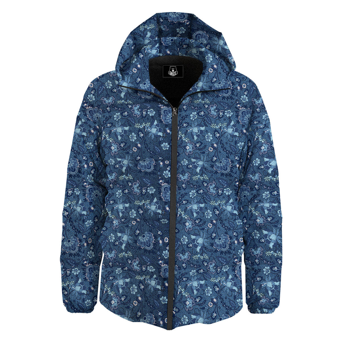 Jeans Floral Denim Print Pattern Down Jacket-grizzshop