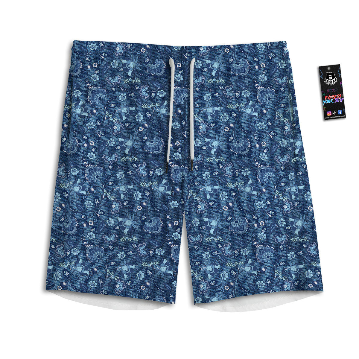 Lotus Monochrome Print Pattern Men's Athletic Shorts