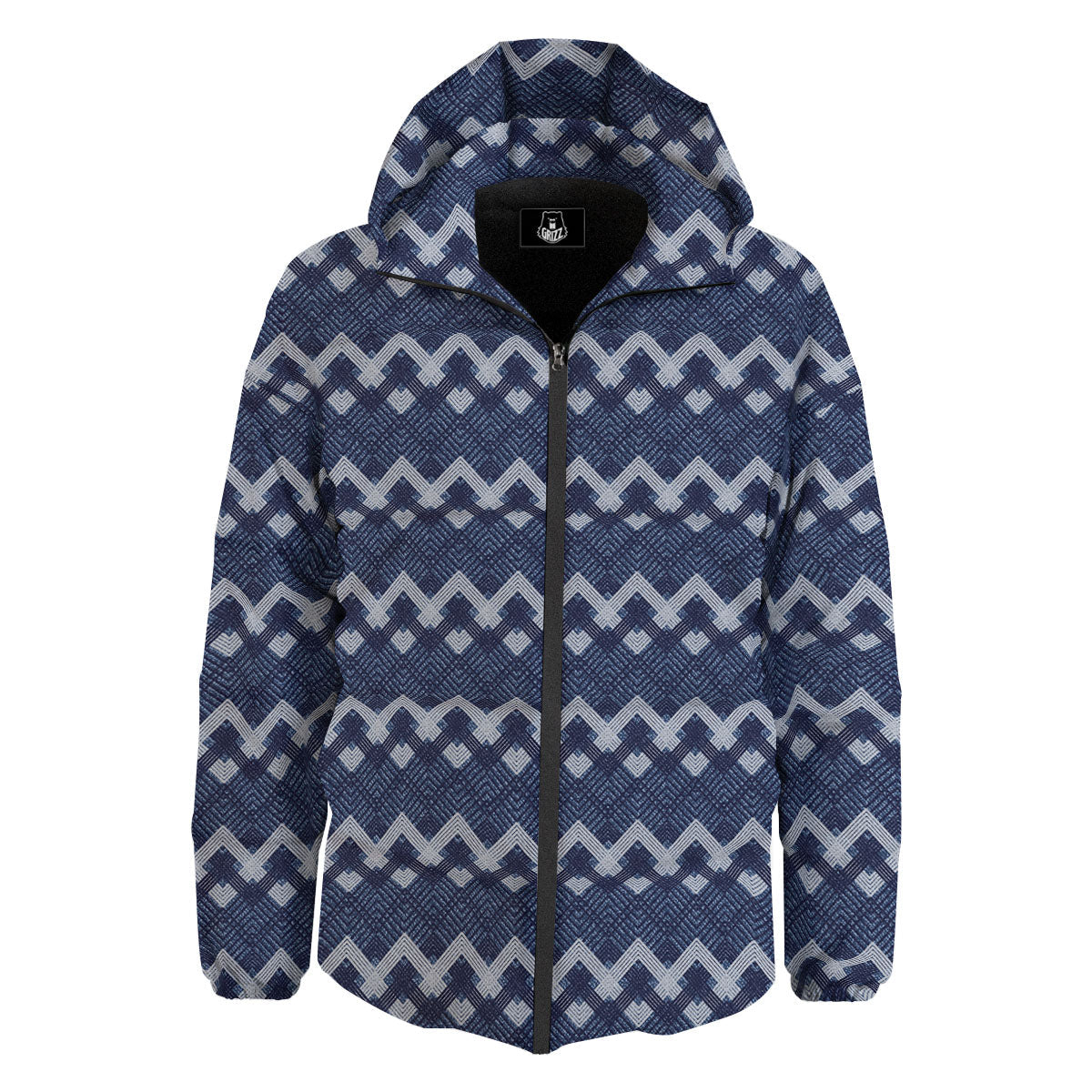 Jeans Geometric Denim Print Pattern Down Jacket-grizzshop