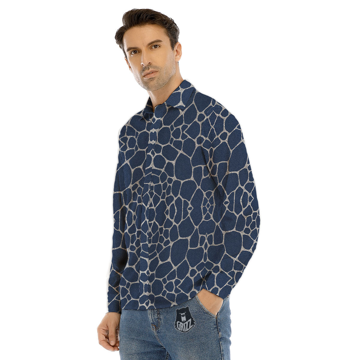 Jeans Giraffe Denim Print Pattern Men's Dress Shirts-grizzshop