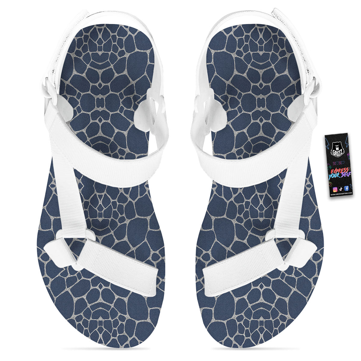 Jeans Giraffe Denim Print Pattern White Open Toe Sandals-grizzshop