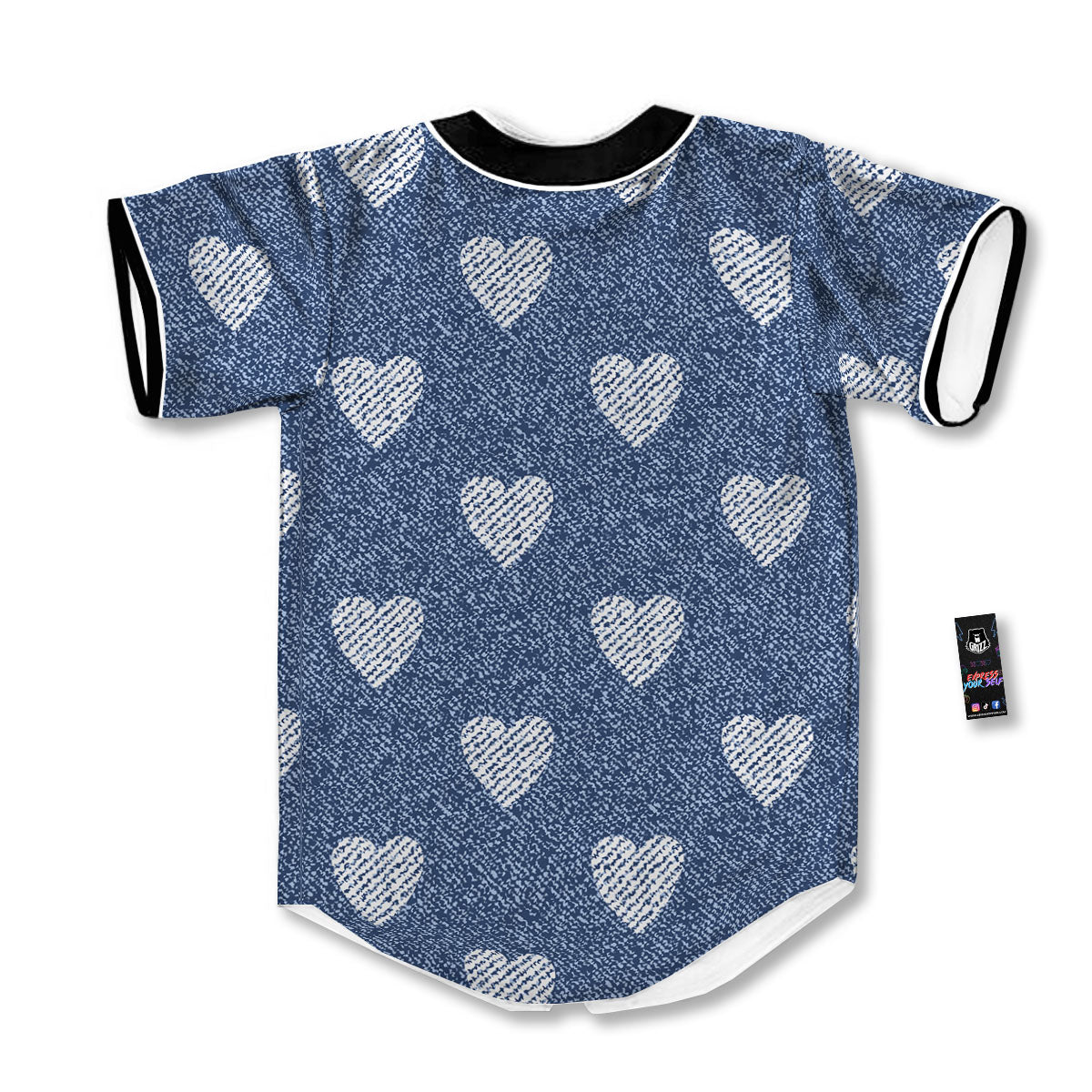 Jeans Heart Denim Print Pattern Baseball Jersey-grizzshop