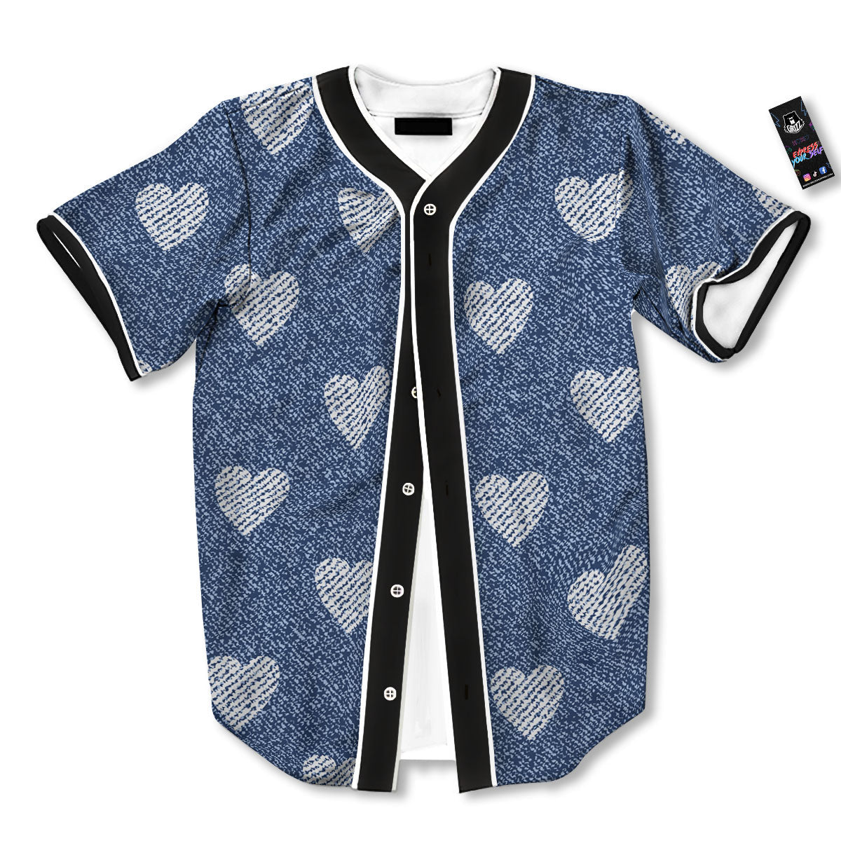 Jeans Heart Denim Print Pattern Baseball Jersey-grizzshop