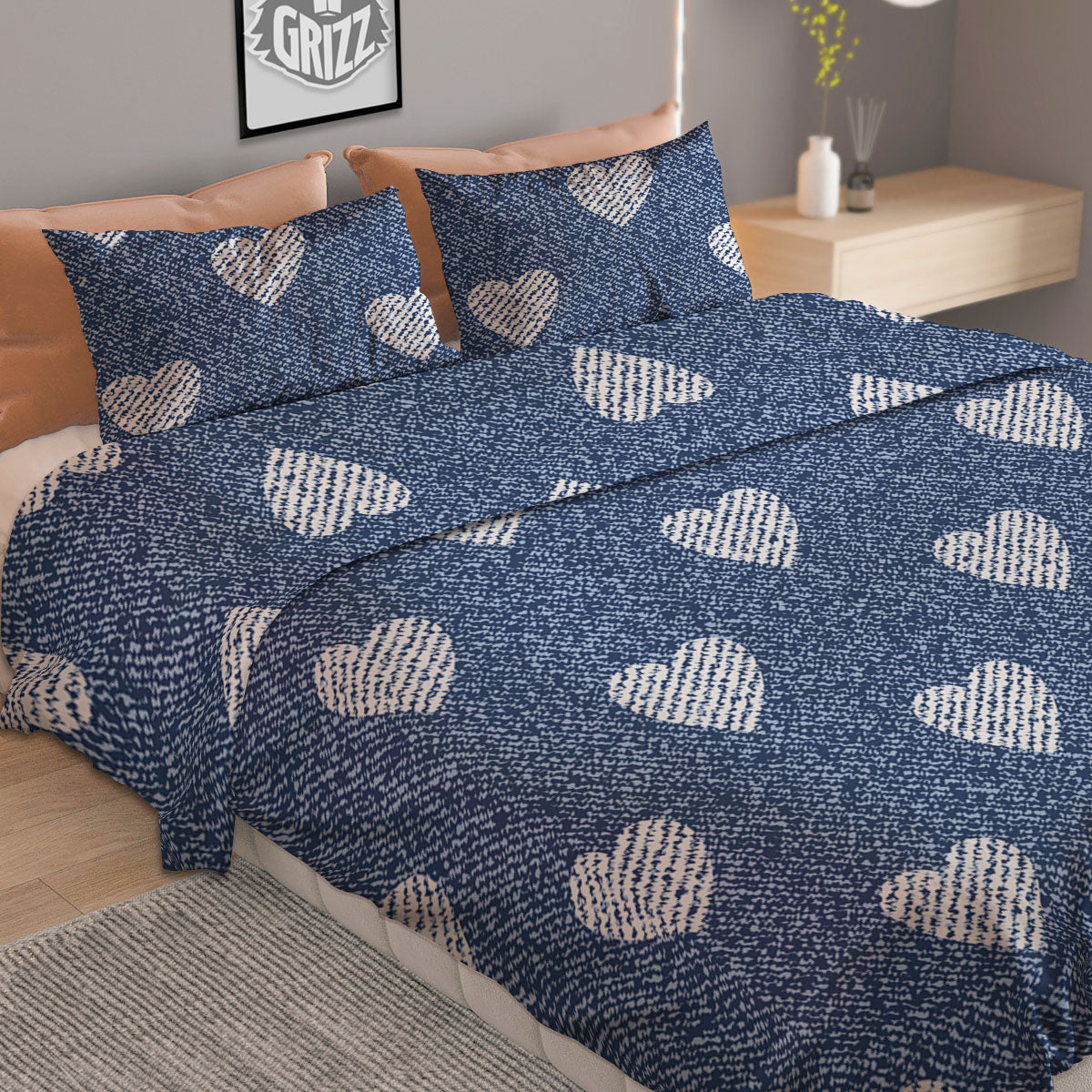 Jeans Heart Denim Print Pattern Duvet Cover Bedding Set