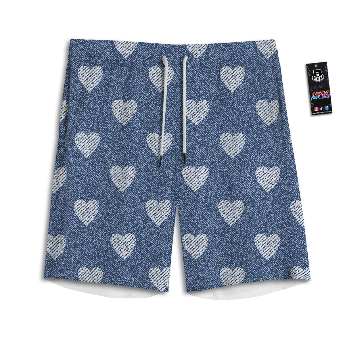 Jeans Heart Denim Print Pattern Men's Athletic Shorts