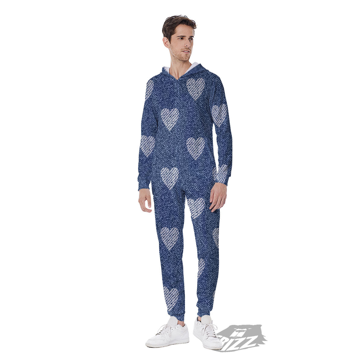 Jeans Heart Denim Print Pattern Men's Jumpsuit-grizzshop