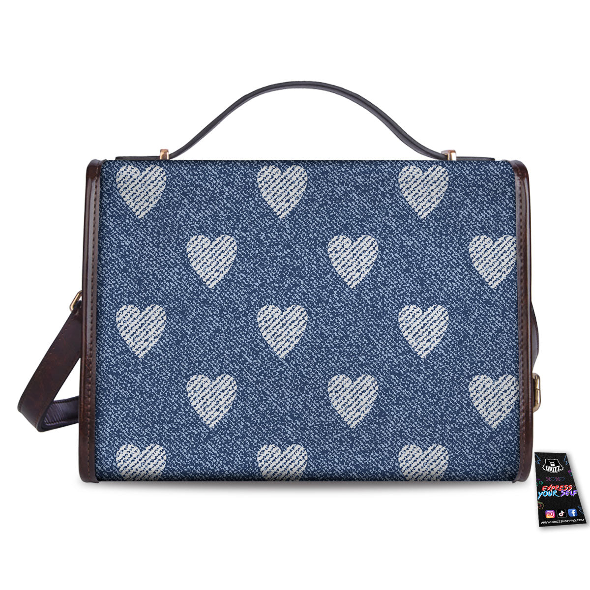 Jeans Heart Denim Print Pattern Women's Satchel Bag-grizzshop