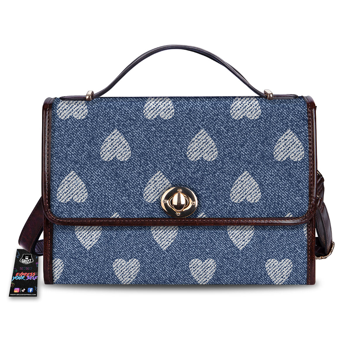Jeans Heart Denim Print Pattern Women's Satchel Bag-grizzshop