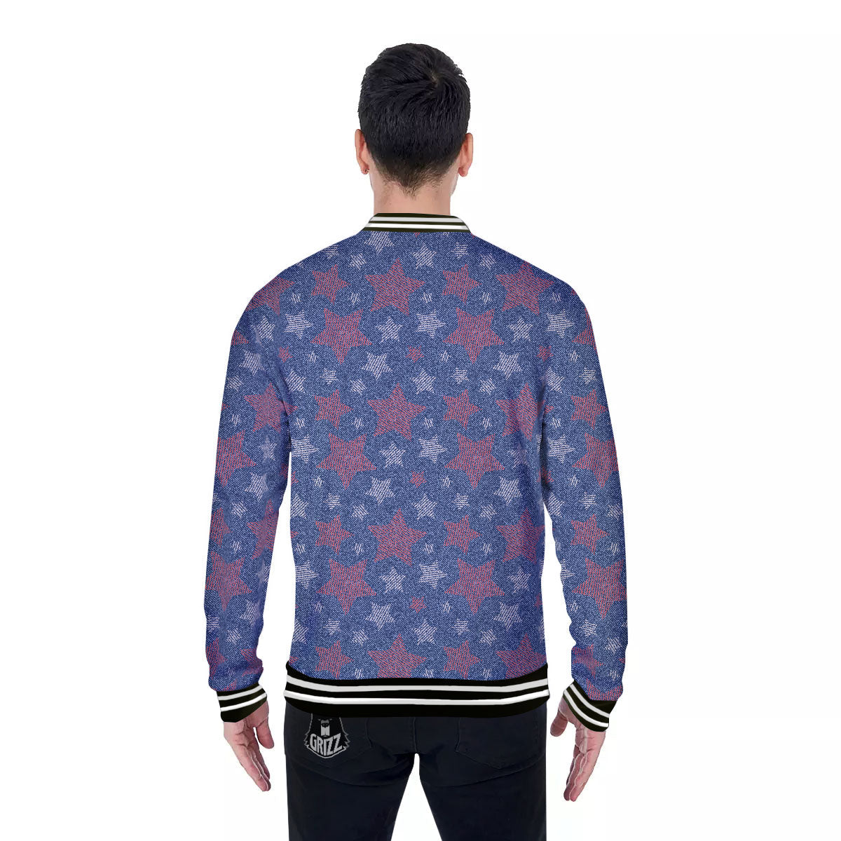 Jeans Star Denim Print Pattern Baseball Jacket-grizzshop