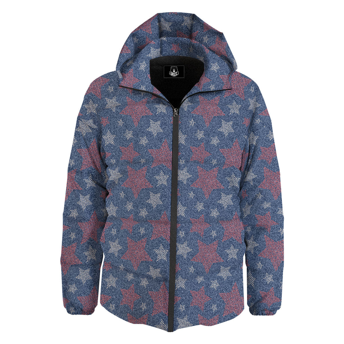 Jeans Star Denim Print Pattern Down Jacket-grizzshop