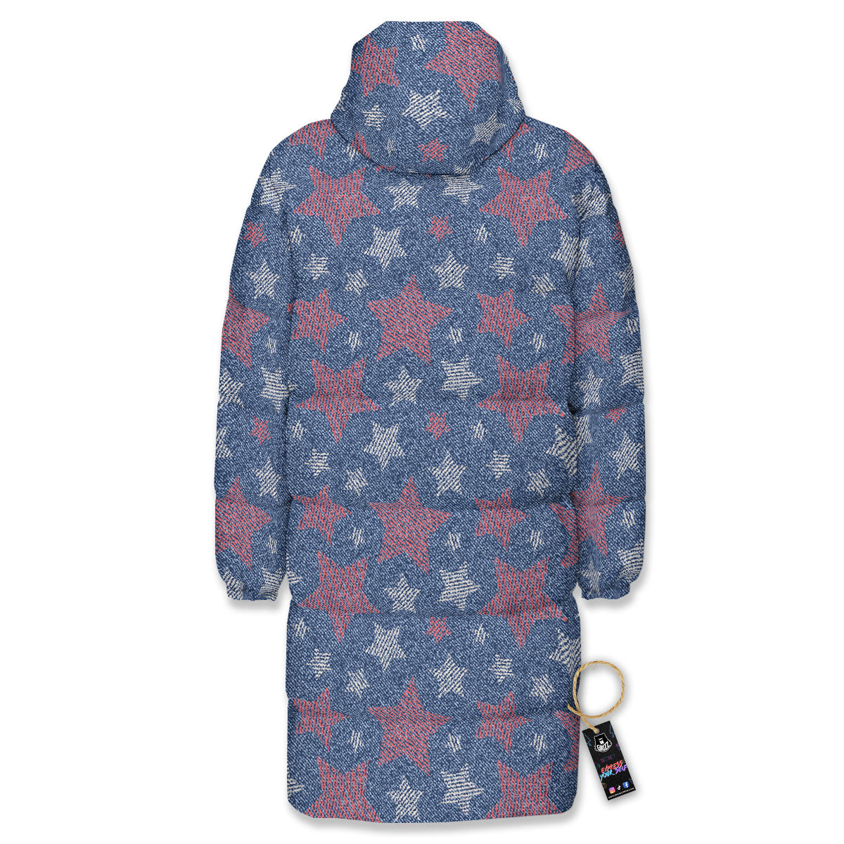 Jeans Star Denim Print Pattern Long Down Jacket-grizzshop