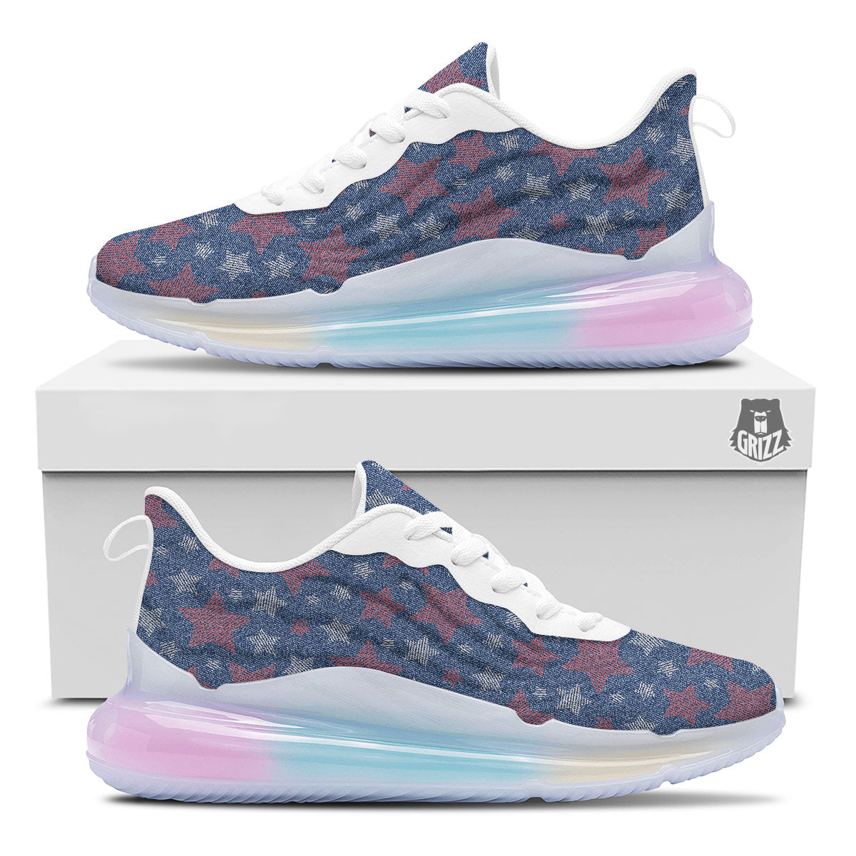 Jeans Star Denim Print Pattern Running Sneakers-grizzshop