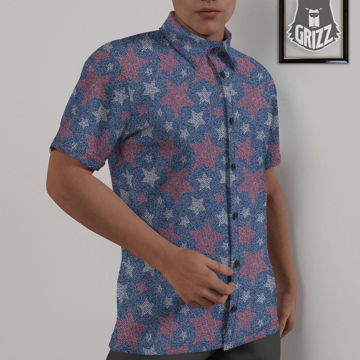 Jeans Star Denim Print Pattern Untucked Shirts-grizzshop