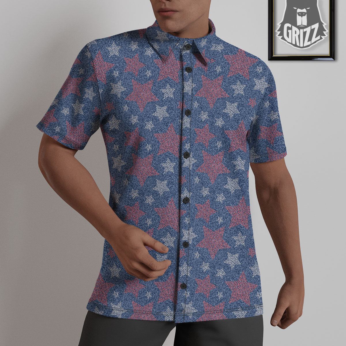 Jeans Star Denim Print Pattern Untucked Shirts-grizzshop
