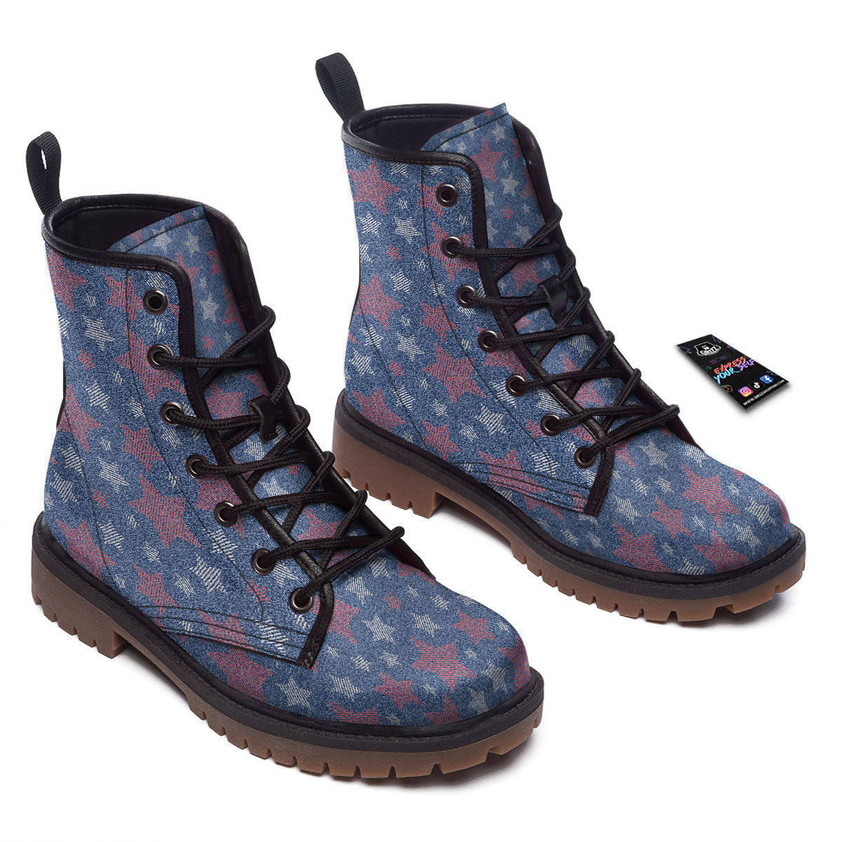 Jeans Star Denim Print Pattern Work Boots-grizzshop