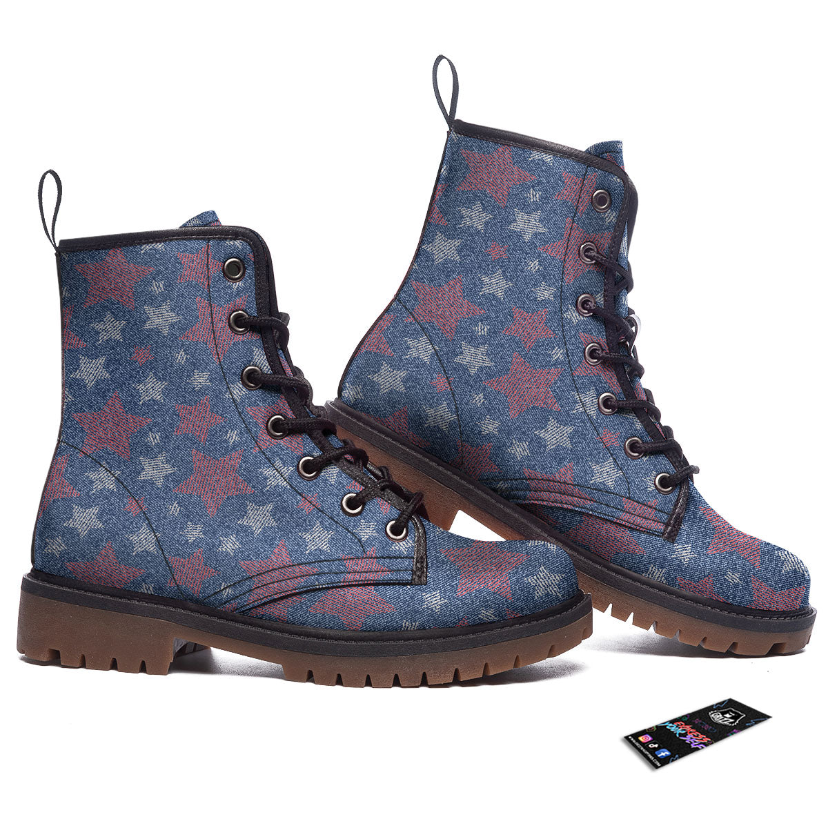 Jeans Star Denim Print Pattern Work Boots-grizzshop