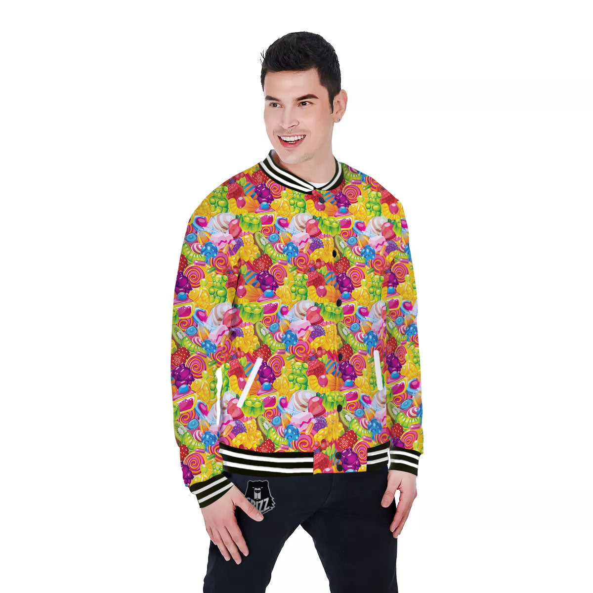 Jelly And Candy Print Pattern Baseball Jacket-grizzshop