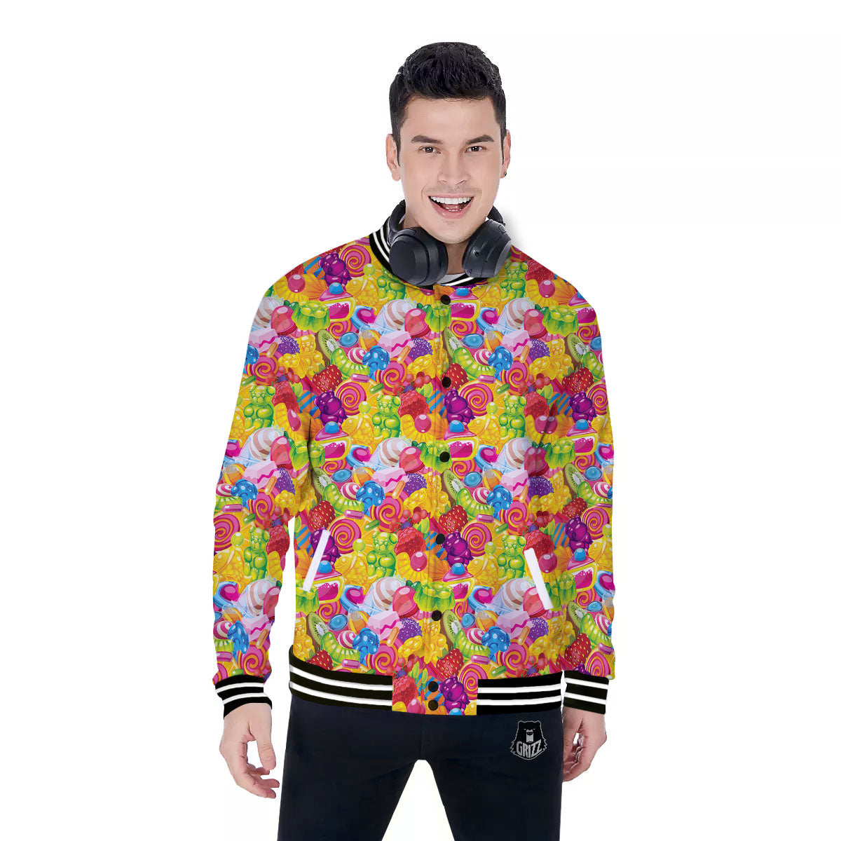 Jelly And Candy Print Pattern Baseball Jacket-grizzshop