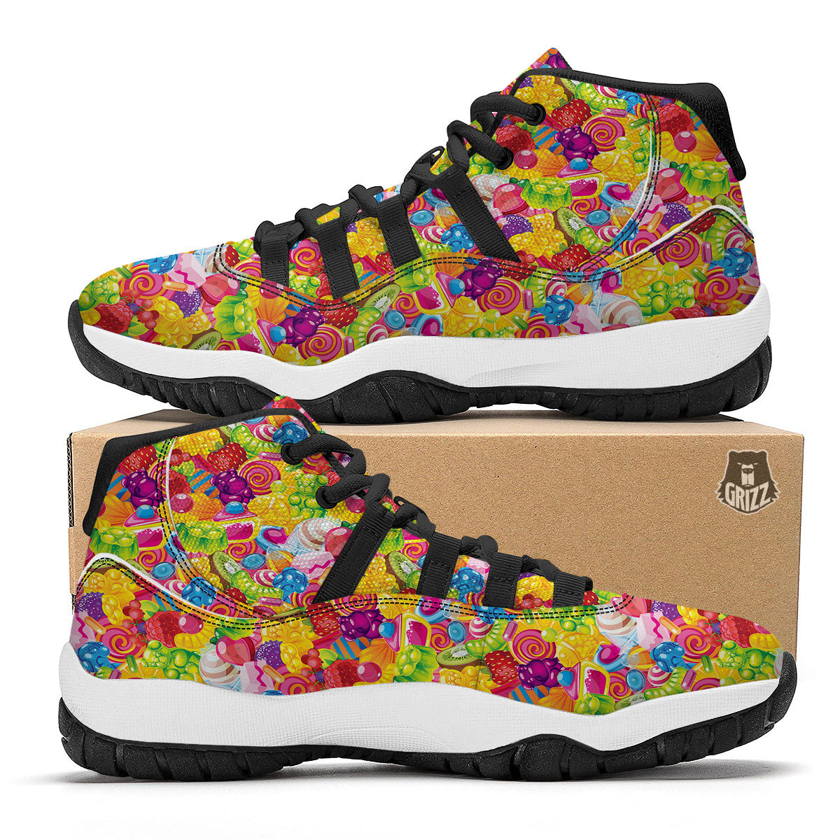 Jelly And Candy Print Pattern Black Bball Shoes-grizzshop