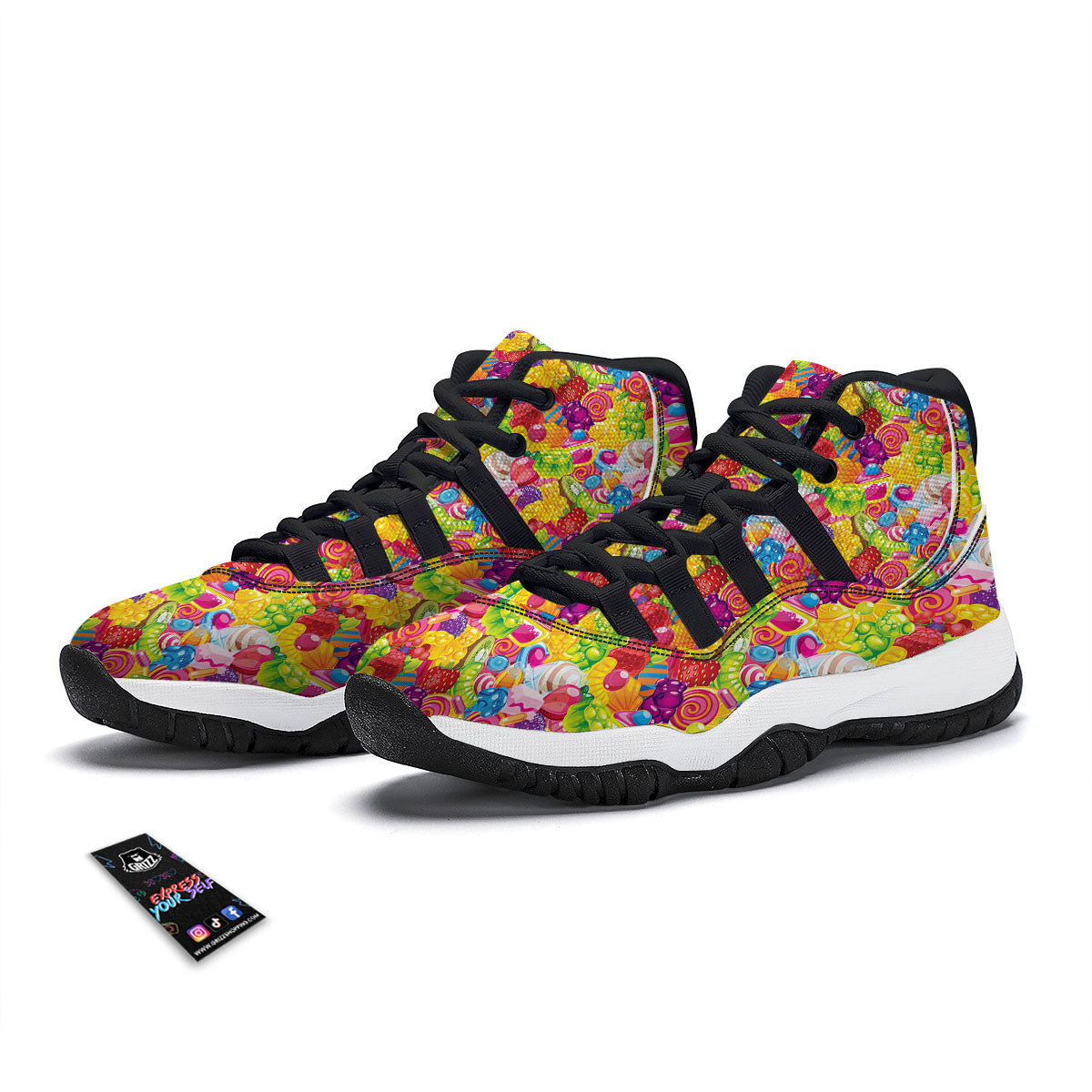 Jelly And Candy Print Pattern Black Bball Shoes-grizzshop