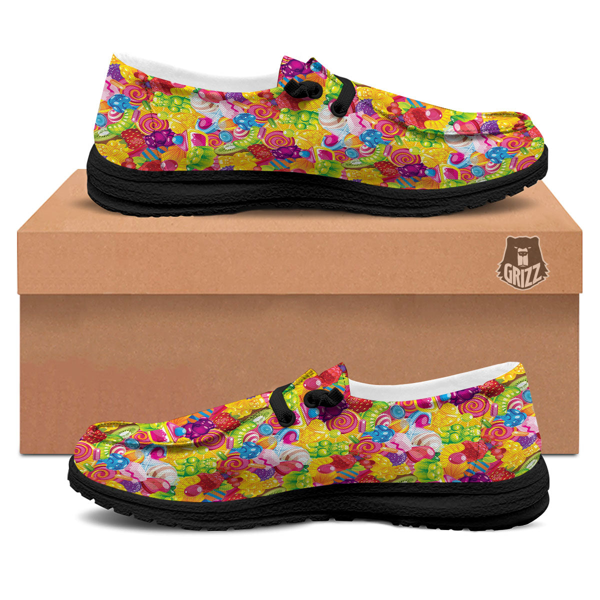 Jelly And Candy Print Pattern Black Loafers-grizzshop