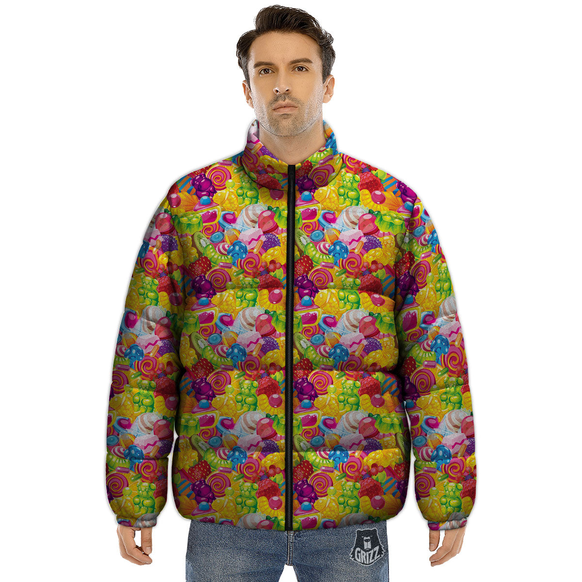 Jelly And Candy Print Pattern Puffer Jacket-grizzshop
