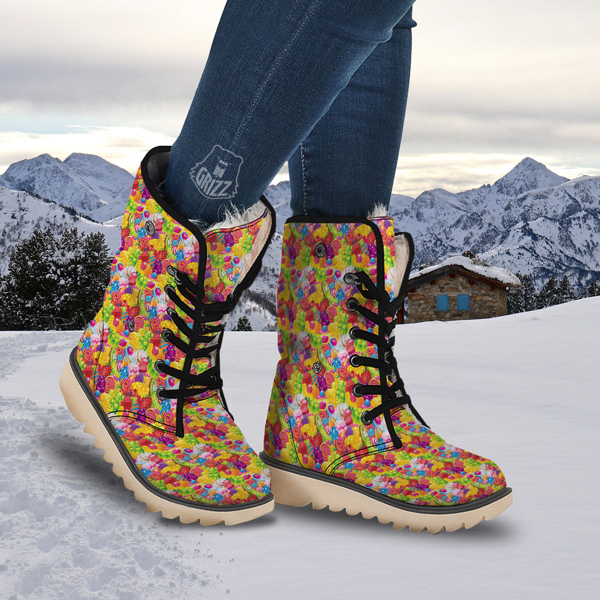 Jelly And Candy Print Pattern Snow Boots-grizzshop