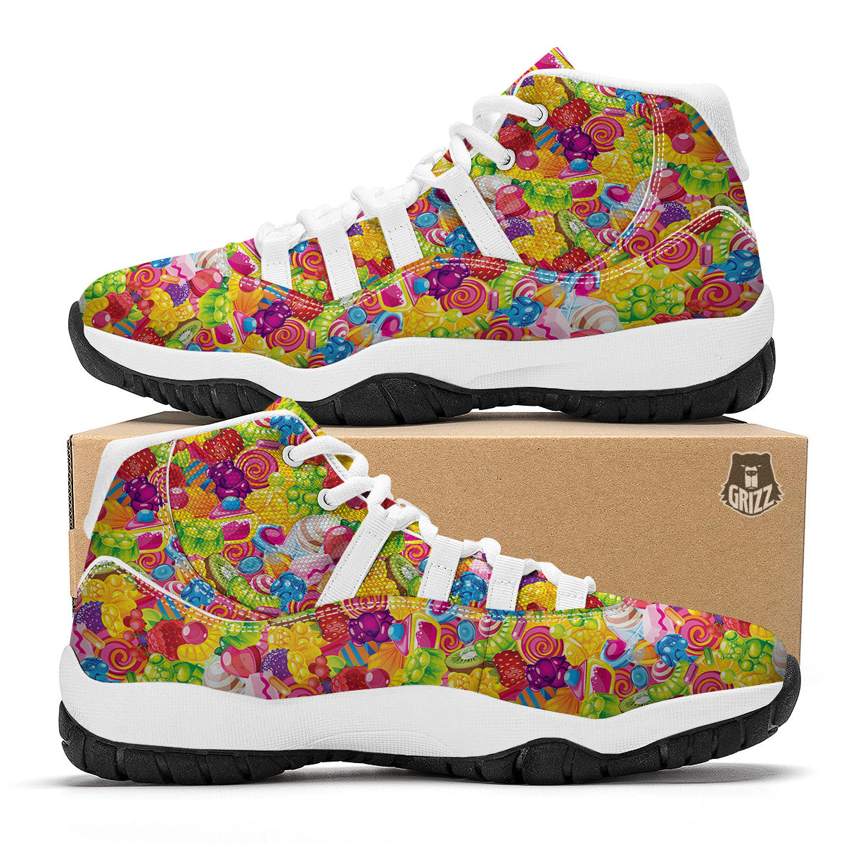 Jelly And Candy Print Pattern White Bball Shoes-grizzshop