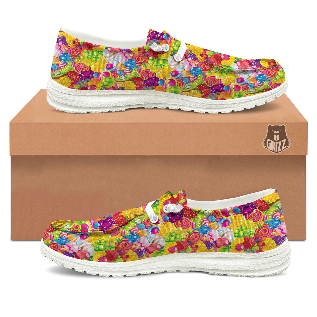 Jelly And Candy Print Pattern White Loafers-grizzshop