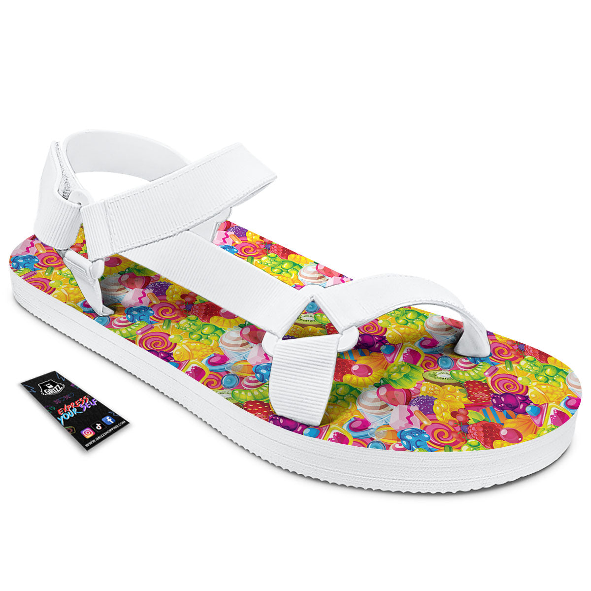 Jelly And Candy Print Pattern White Open Toe Sandals-grizzshop