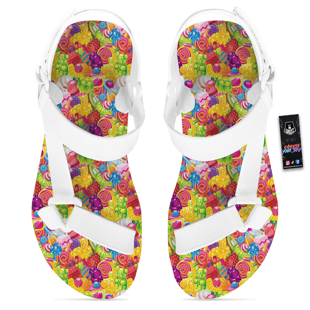 Jelly And Candy Print Pattern White Open Toe Sandals-grizzshop