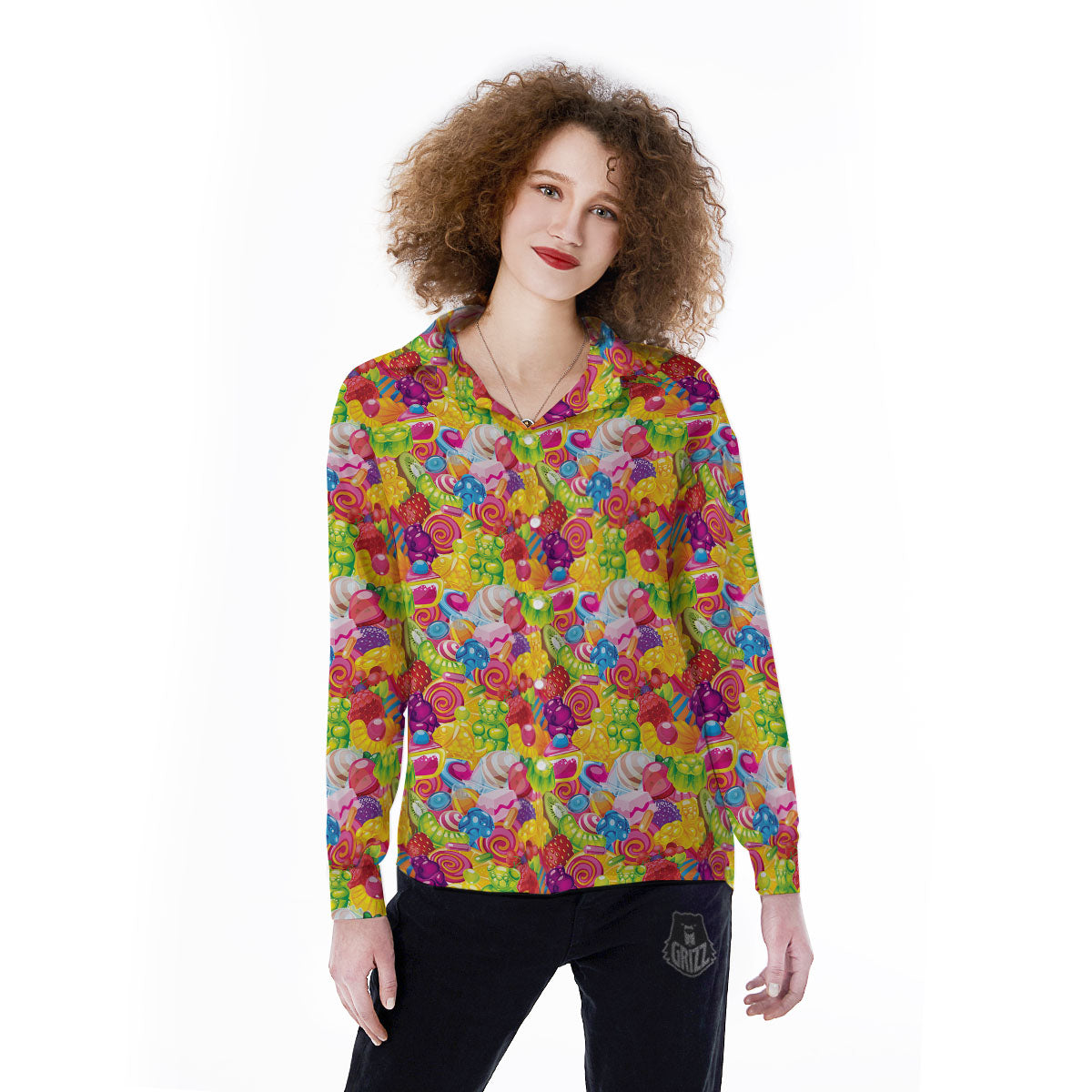 Jelly And Candy Print Pattern Women's Long Sleeve Shirts-grizzshop
