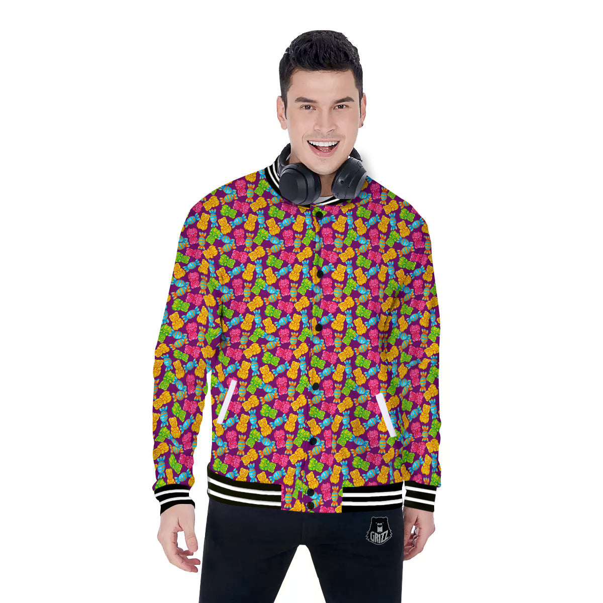 Jelly And Colorful Candy Print Baseball Jacket-grizzshop