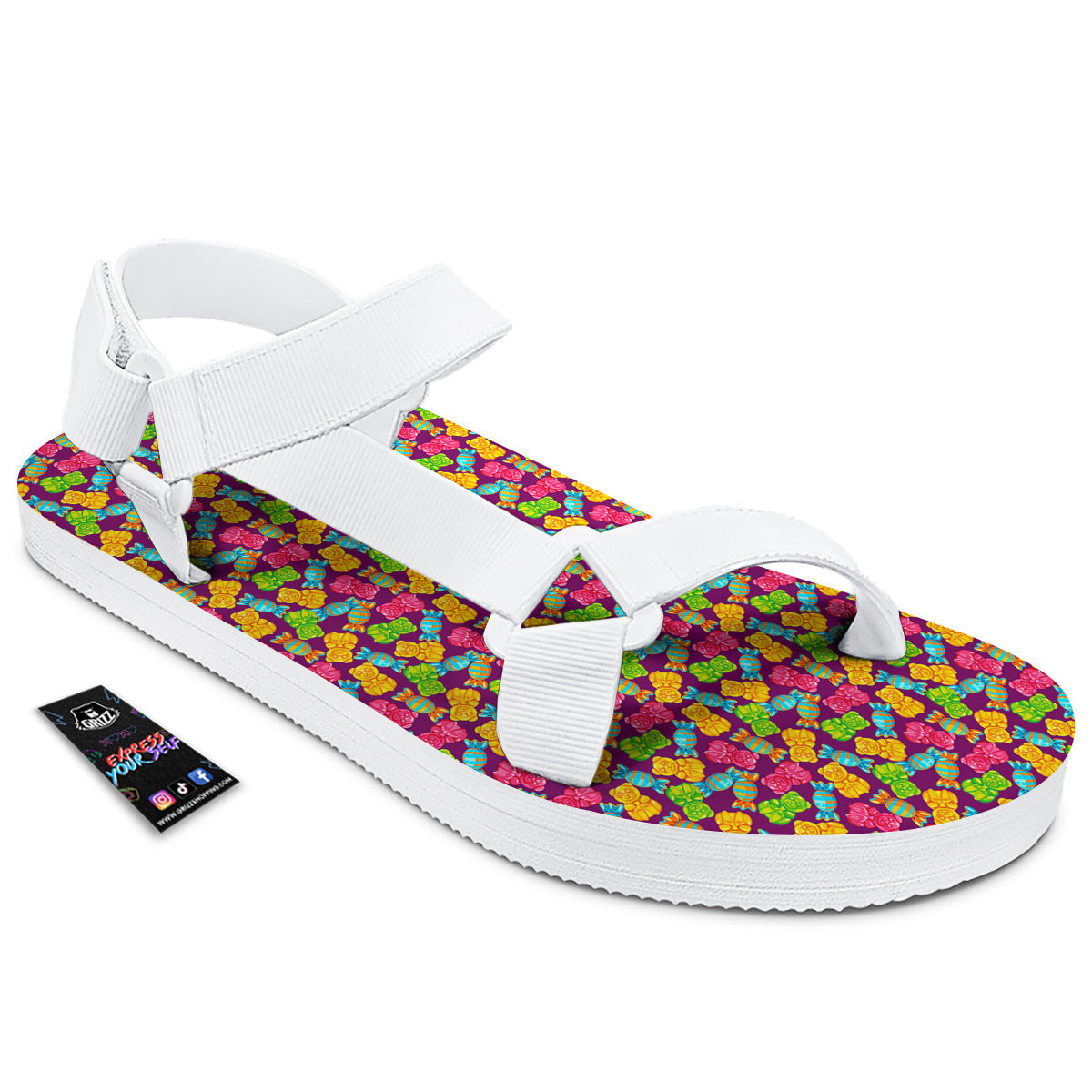 Jelly And Colorful Candy Print White Open Toe Sandals-grizzshop