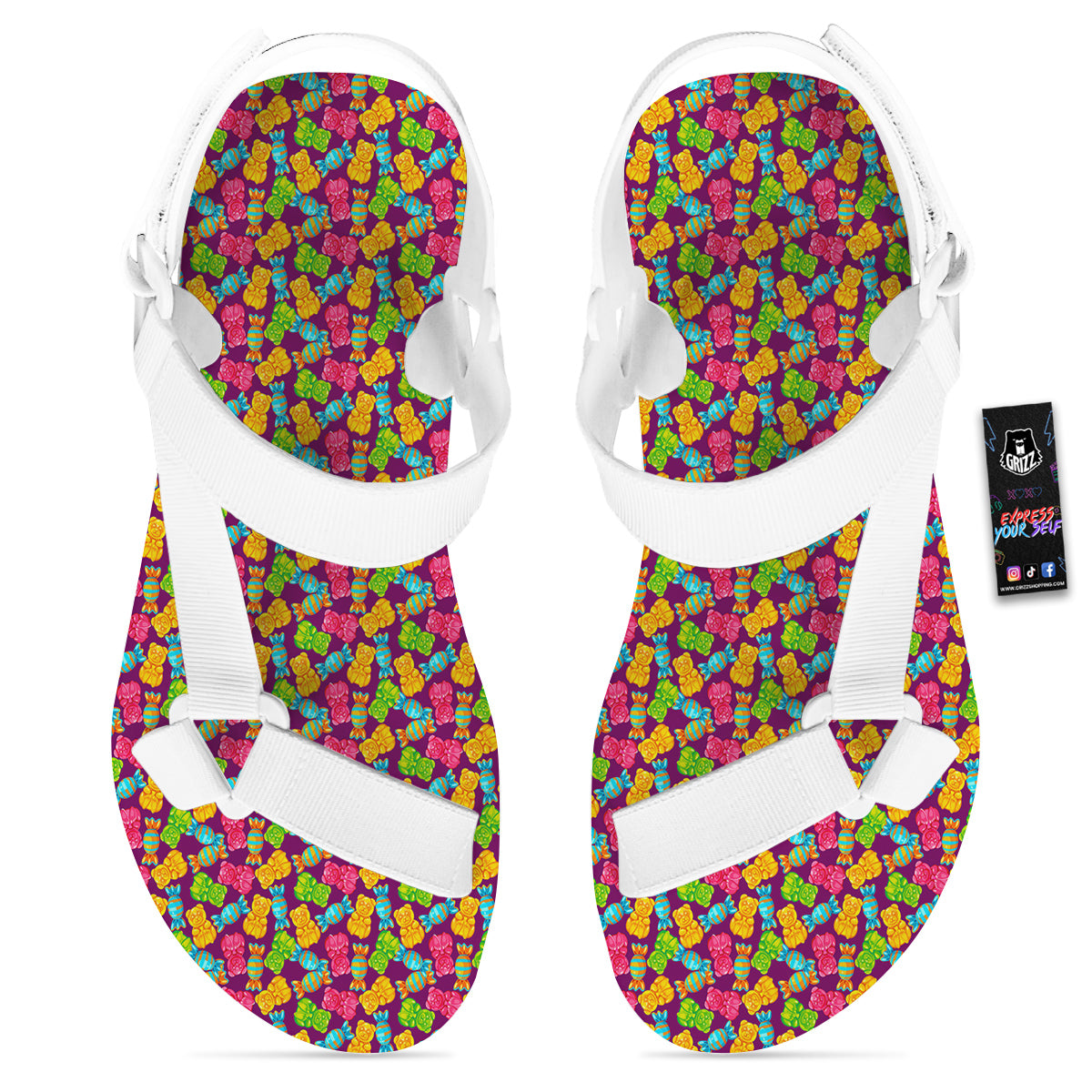 Jelly And Colorful Candy Print White Open Toe Sandals-grizzshop
