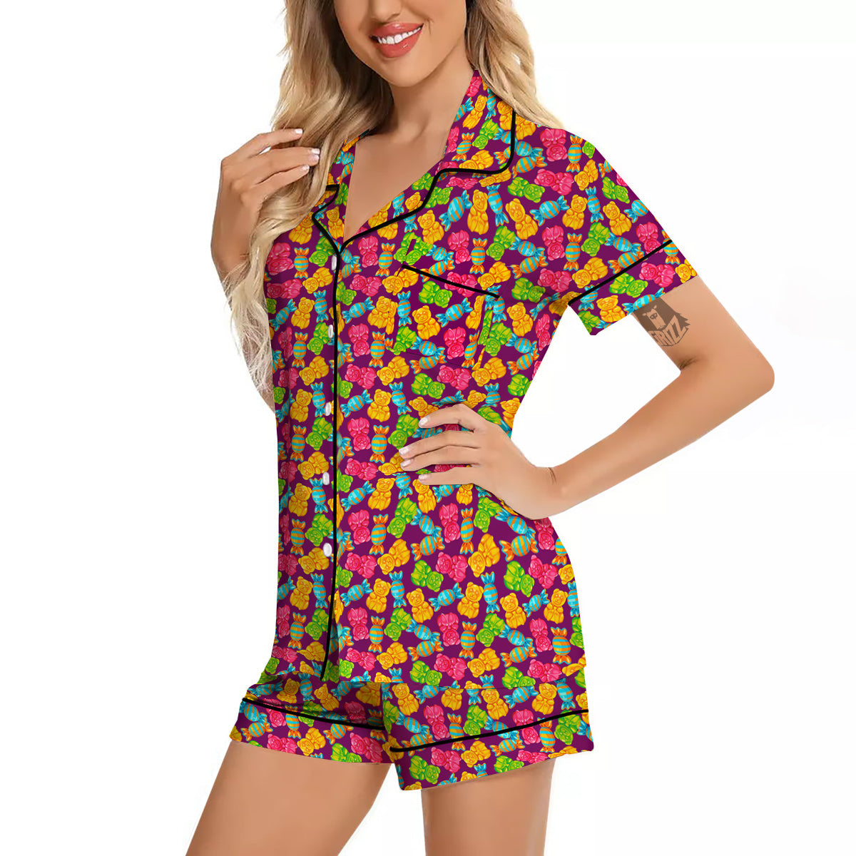 Jelly And Colorful Candy Print Women Silk Pajamas-grizzshop