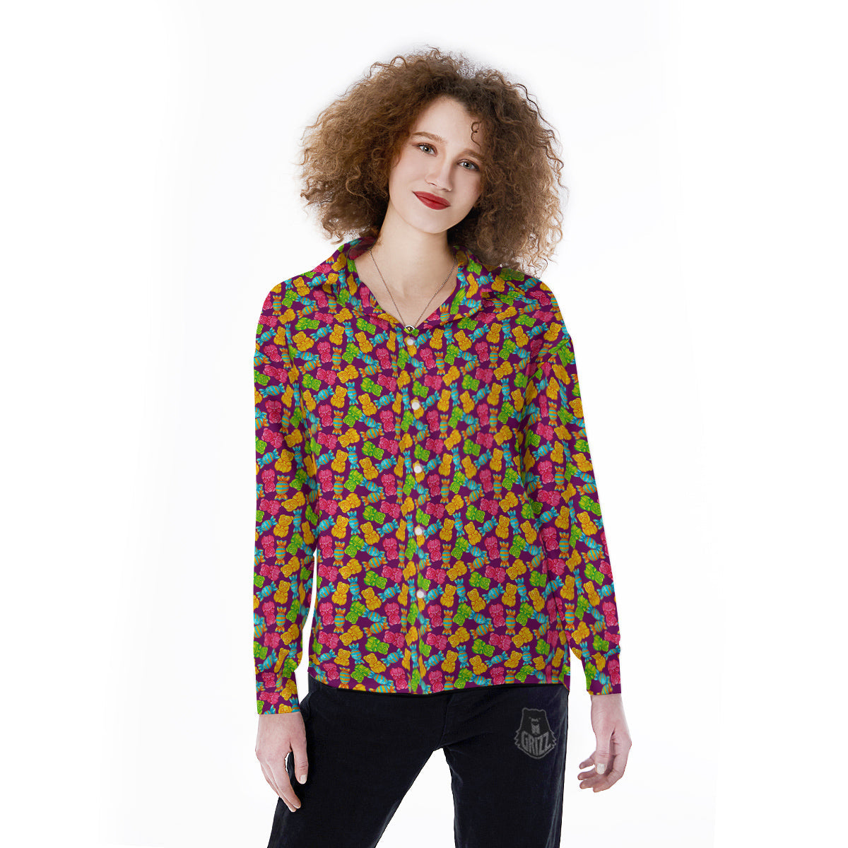 Jelly And Colorful Candy Print Women's Long Sleeve Shirts-grizzshop