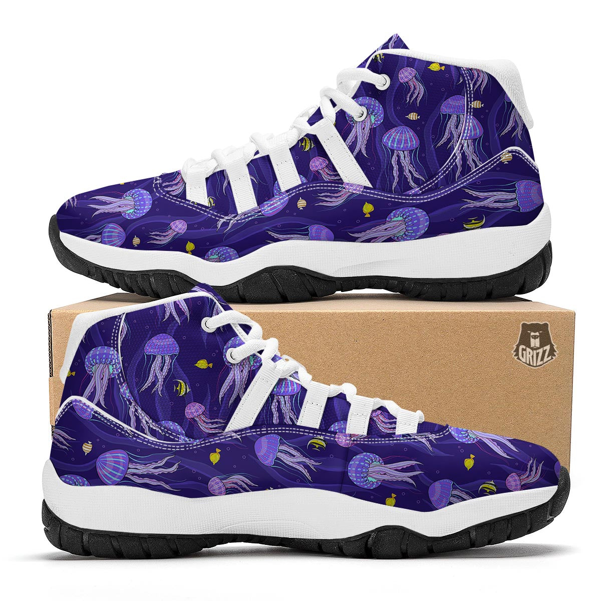 Jellyfish Cartoon Print Pattern White Bball Shoes-grizzshop