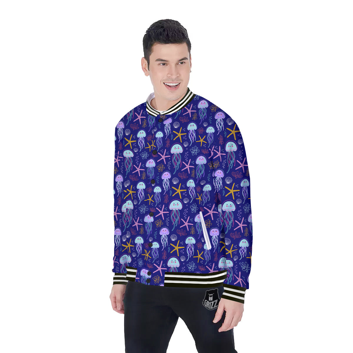 Jellyfish Cute Print Pattern Baseball Jacket-grizzshop