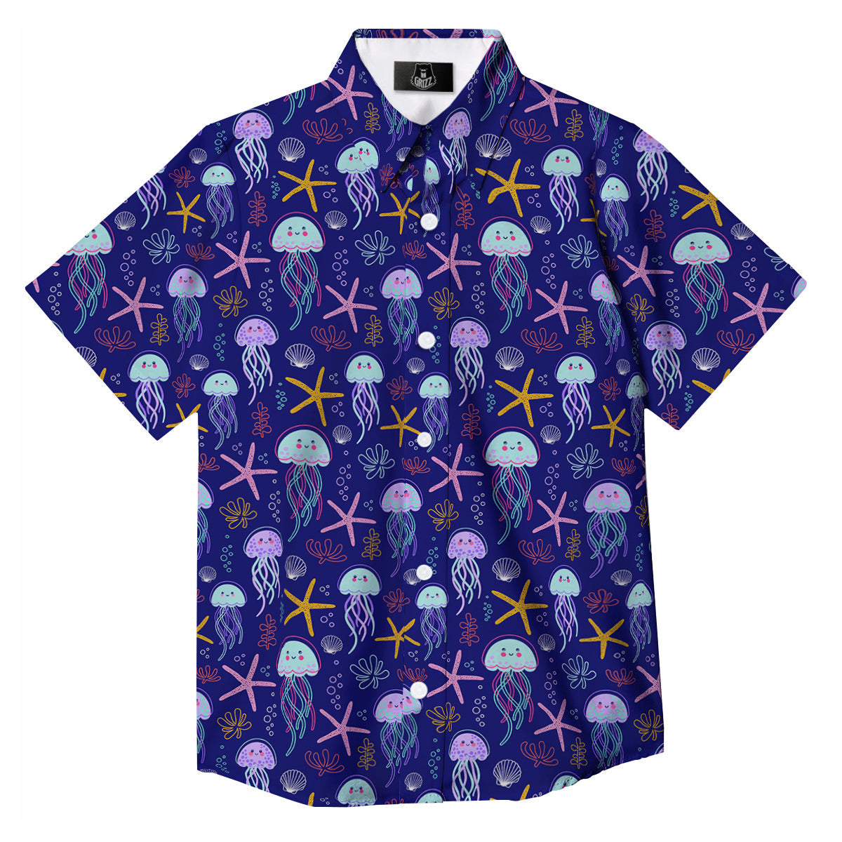 Jellyfish Cute Print Pattern Button Up Shirt-grizzshop