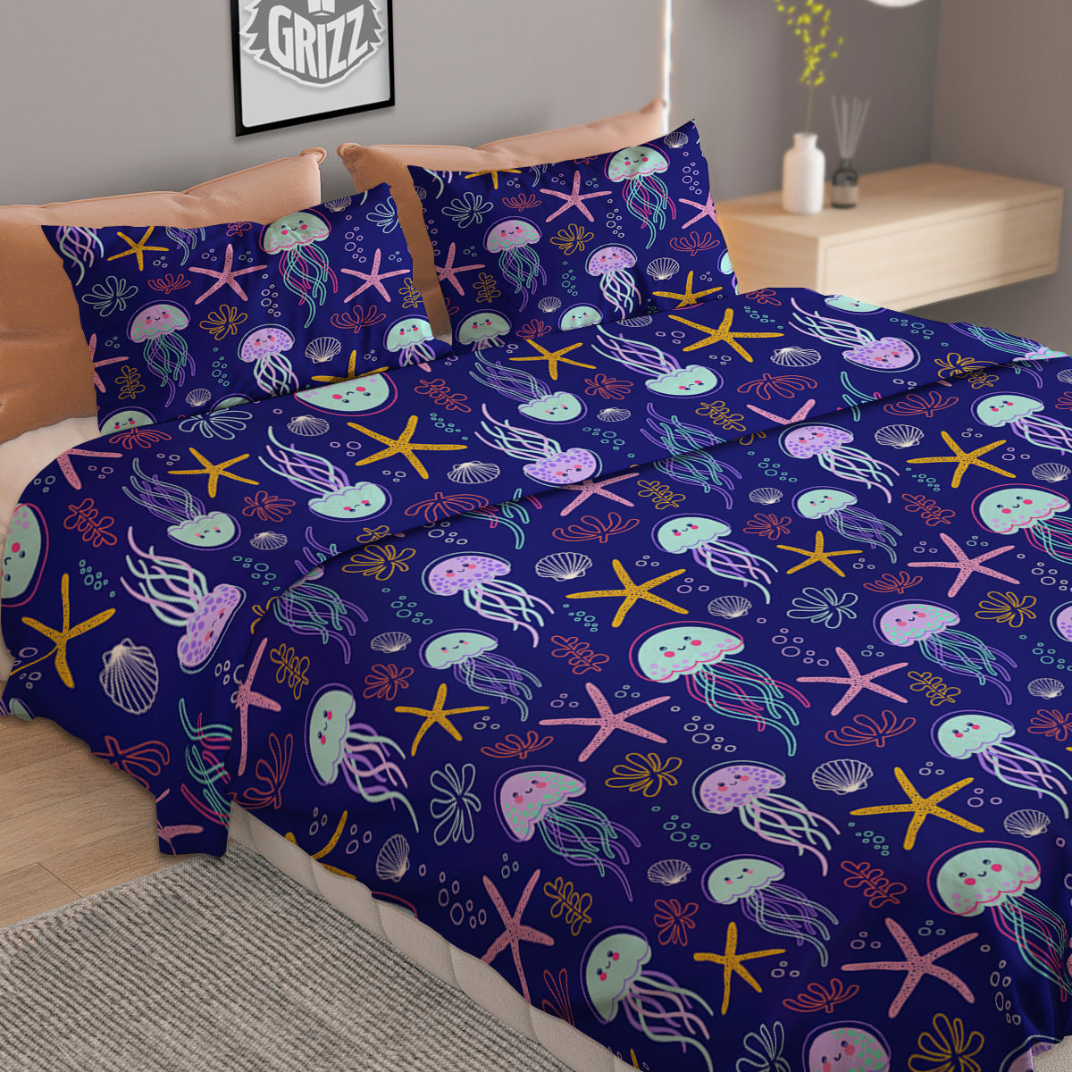 Jellyfish Cute Print Pattern Duvet Cover Bedding Set