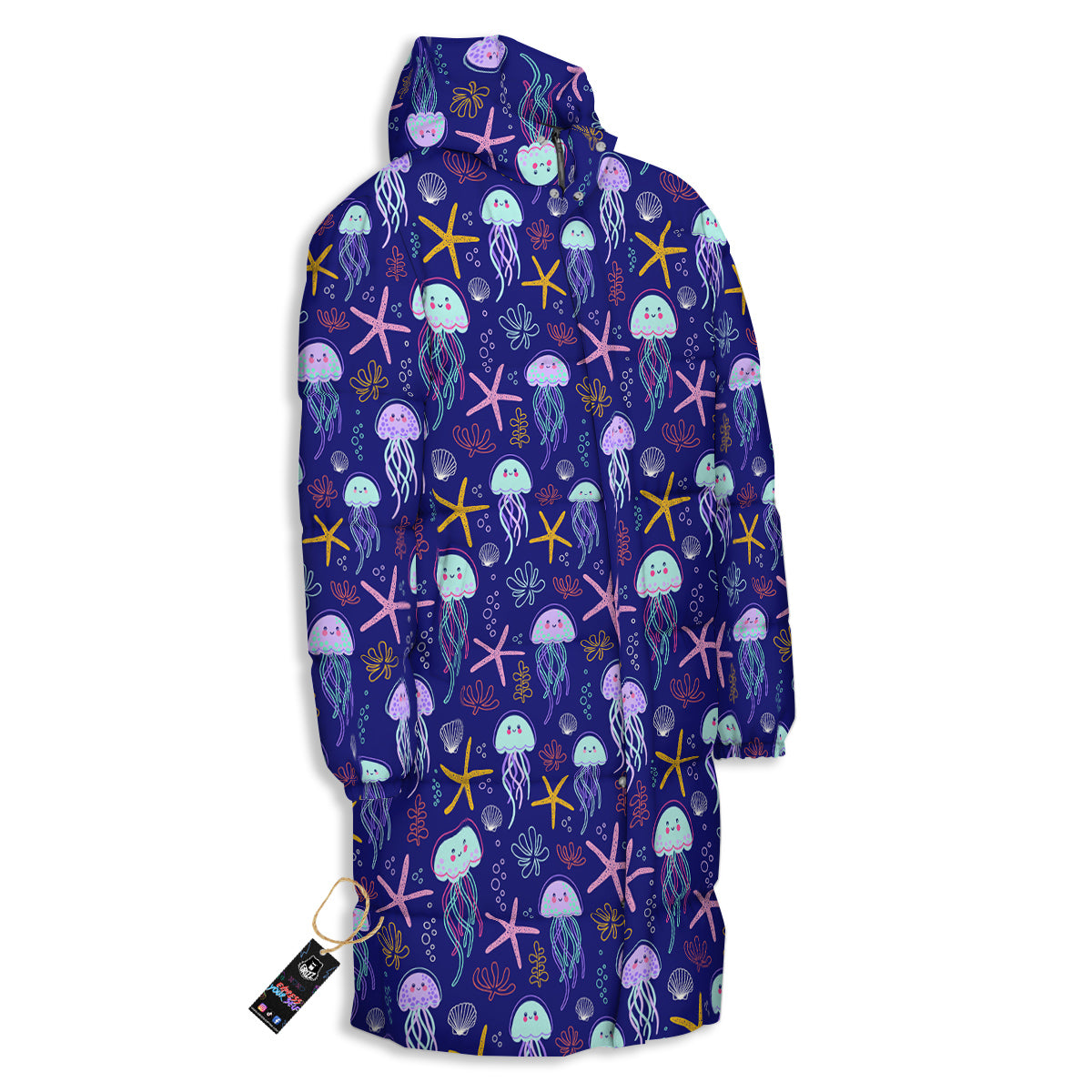 Jellyfish Cute Print Pattern Long Down Jacket-grizzshop