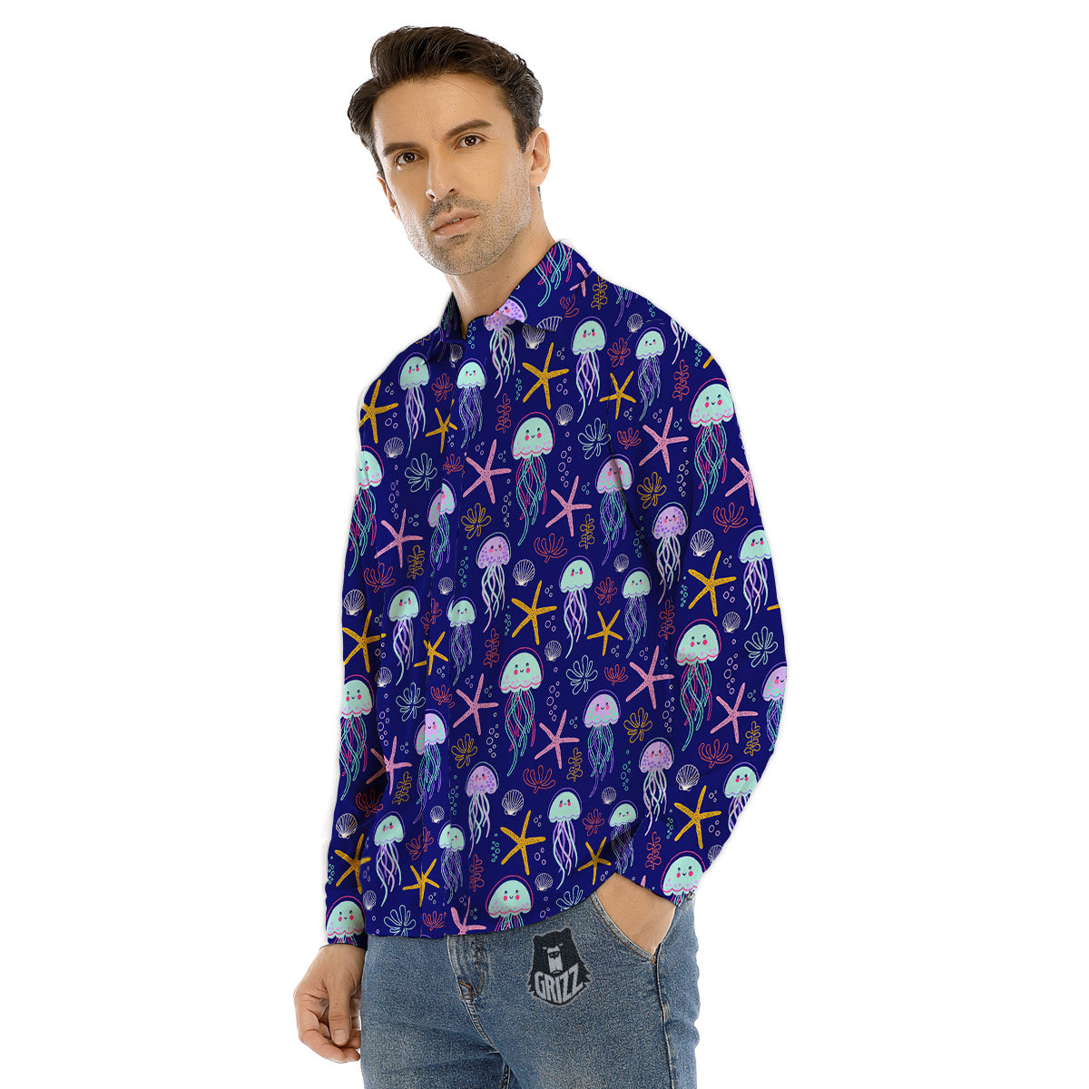 Jellyfish Cute Print Pattern Men's Dress Shirts-grizzshop