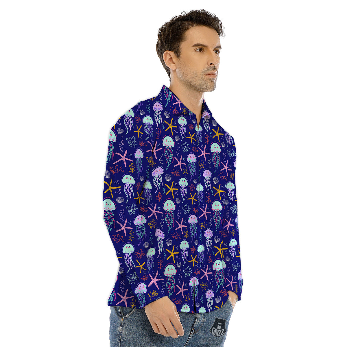 Jellyfish Cute Print Pattern Men's Dress Shirts-grizzshop