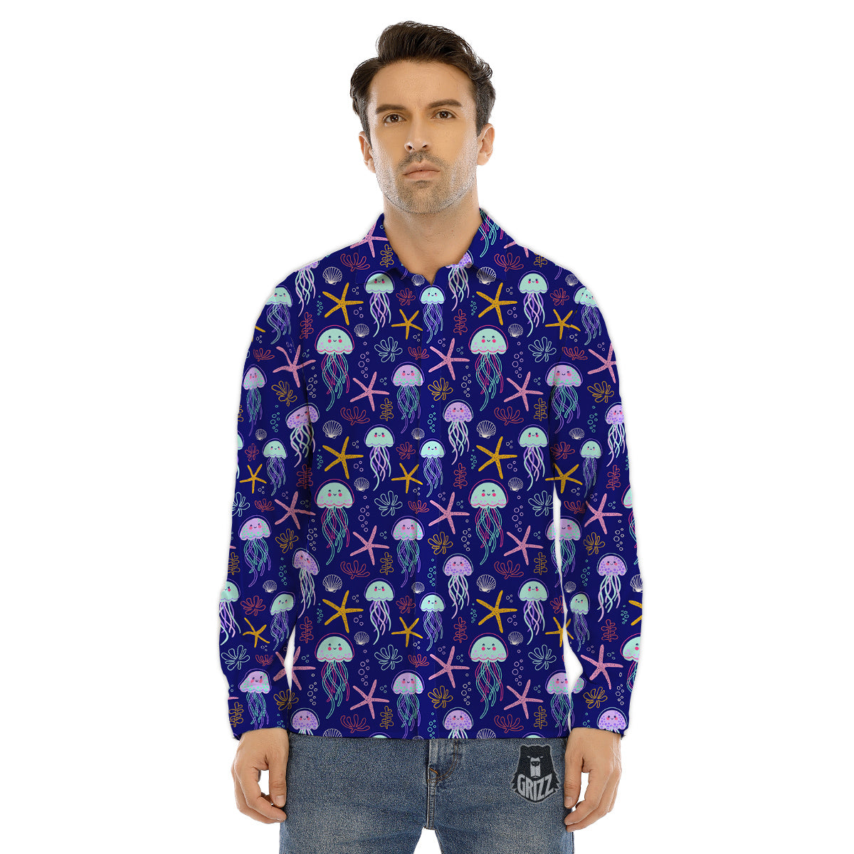 Jellyfish Cute Print Pattern Men's Dress Shirts-grizzshop