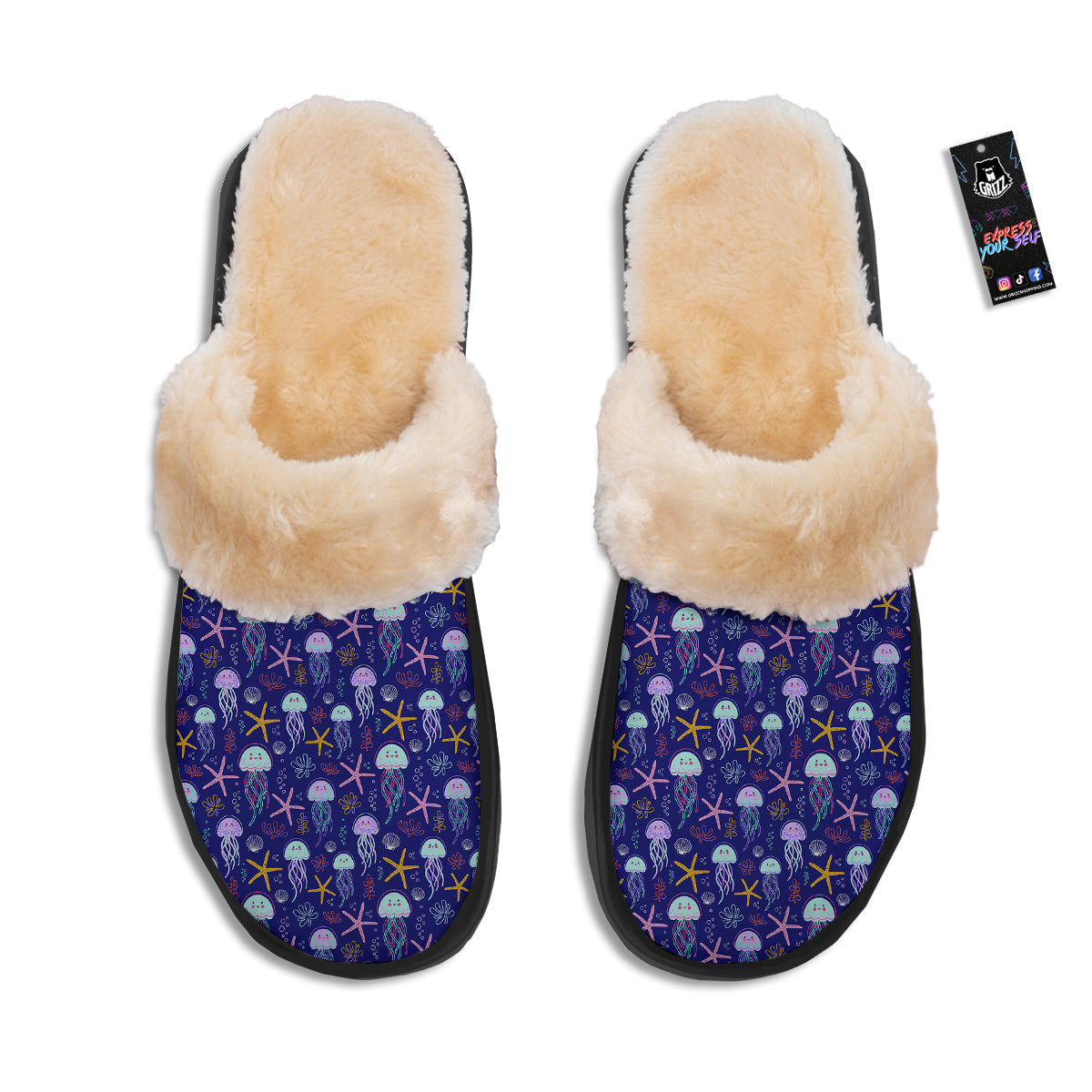 Jellyfish Cute Print Pattern Slippers-grizzshop