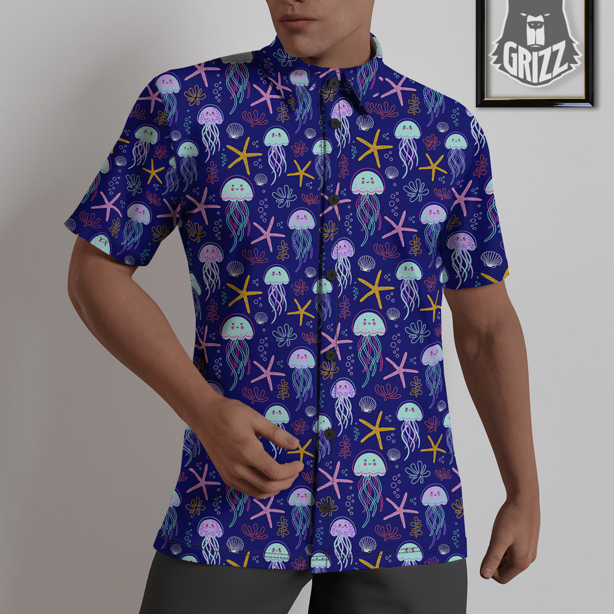 Jellyfish Cute Print Pattern Untucked Shirts-grizzshop