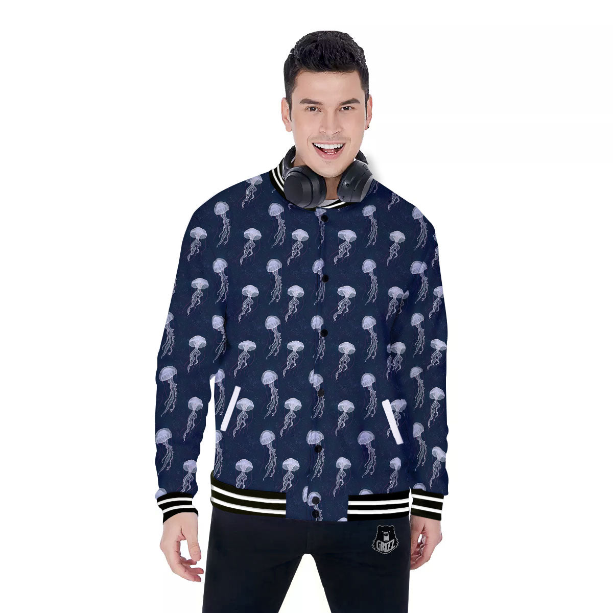 Jellyfish Fish Print Pattern Baseball Jacket-grizzshop
